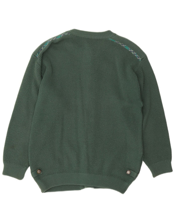 Camisola de cardigan de ajuste solto masculino vintage IT 50 lã virgem verde média