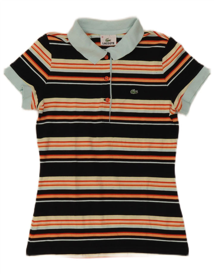 Camisa polo feminina Lacoste tamanho 38 algodão listrado preto médio