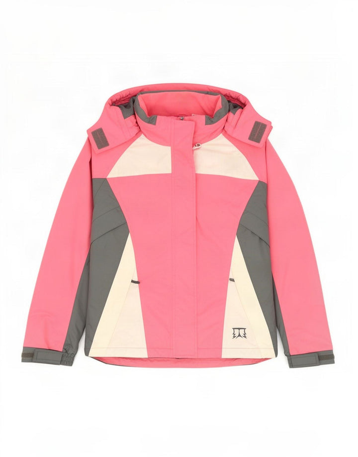 Jaqueta de esqui vintage feminina com capuz UK 12 poliamida colorblock rosa médio