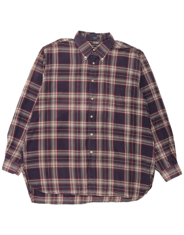 Camisa masculina de flanela Nautica 2XL algodão xadrez azul marinho
