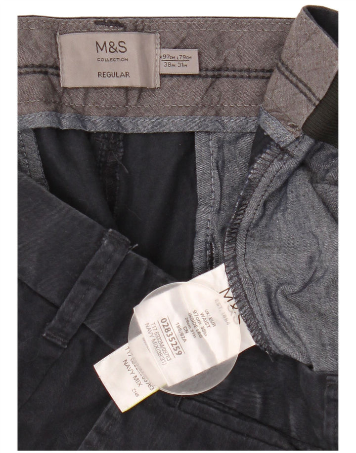 Calça chino masculina Marks & Spencer reta regular W38 L31 azul marinho