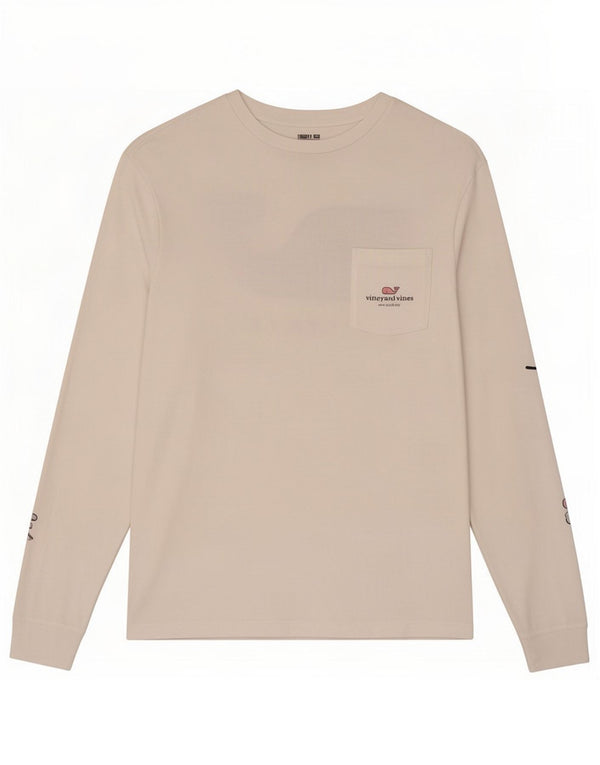 Vineyard Vines Top gráfico masculino manga longa XS algodão branco