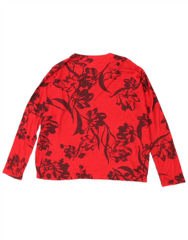 Suéter feminino Marks & Spencer com gola redonda Reino Unido 14 médio vermelho floral