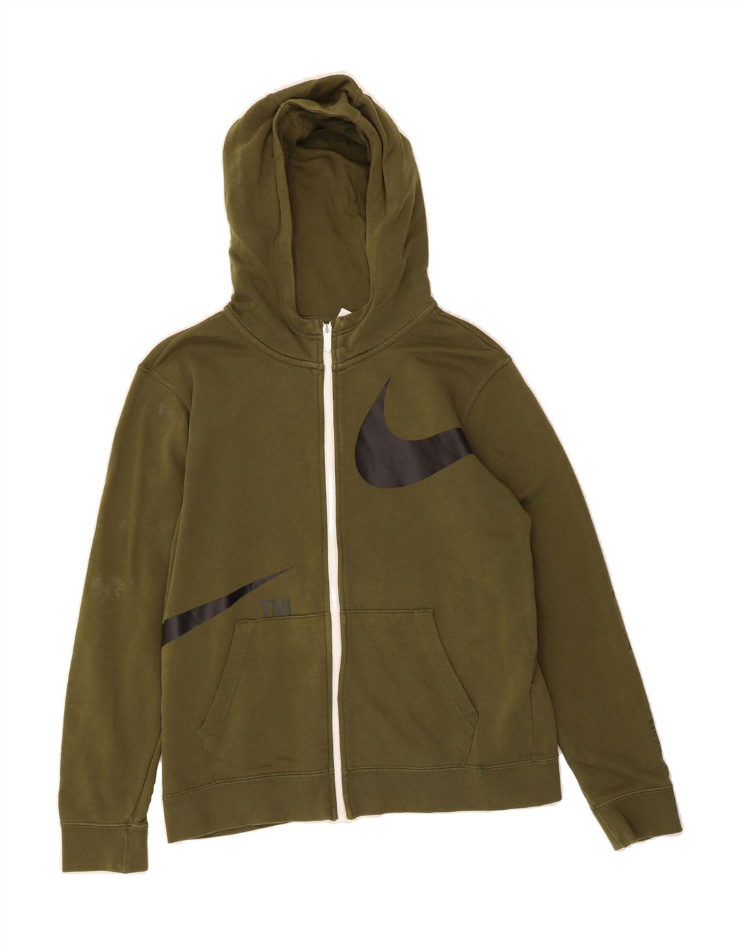 NIKE Boys Graphic Zip Hoodie Sweater 13-14 Years XL Khaki Cotton Vintage Nike and Second-Hand Nike from Messina Hembry 