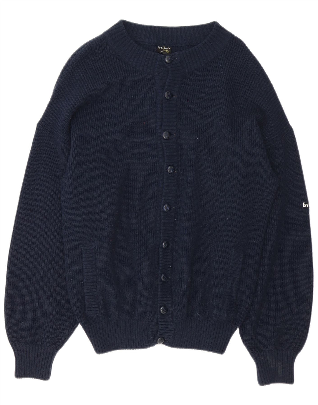 Suéter cardigã masculino Ivy Oxford de lã azul marinho médio