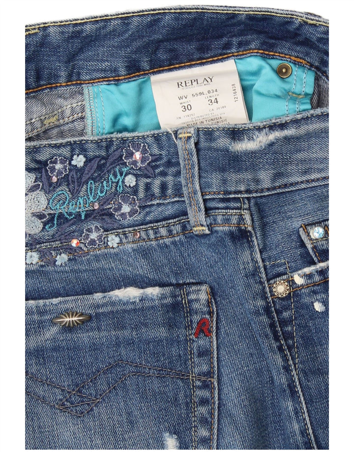 Jeans retos femininos REPLAY W30 L34 azul algodão designer