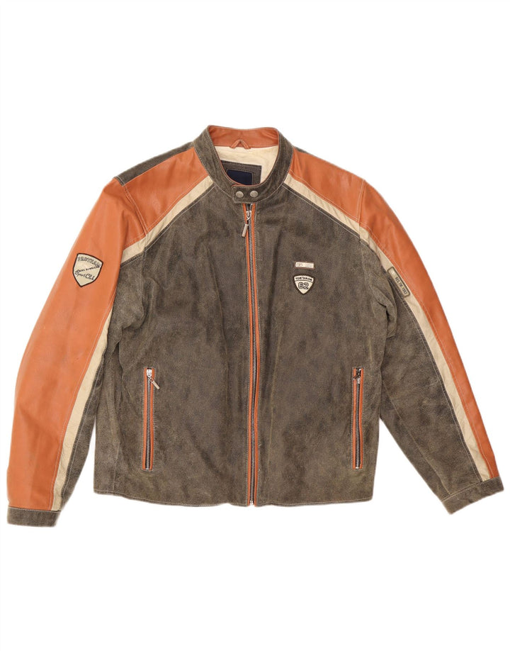 Jaqueta masculina de couro Tom Tailor Reino Unido 36 couro colorblock marrom pequeno