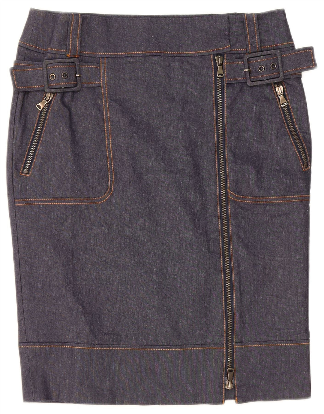 Saia jeans feminina Max & Co. Reino Unido 10 pequena W30 azul marinho poliamida