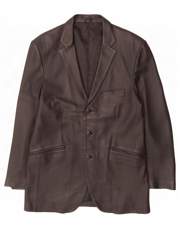Jaqueta blazer masculina de couro com 3 botões Ben Sherman Reino Unido 40 grande preta