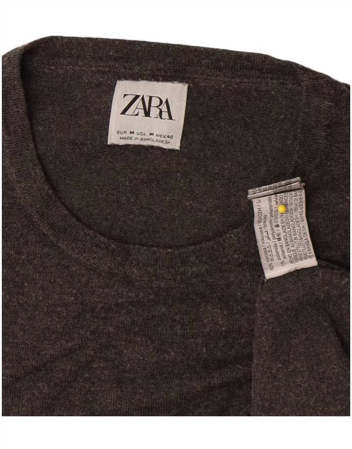Suéter feminino Zara com gola redonda e viscose manchada cinza médio UK 14