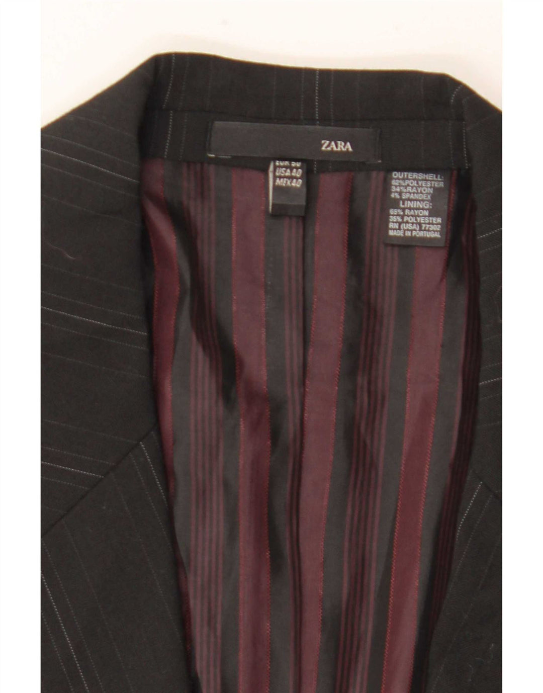 Jaqueta blazer feminina Zara com 1 botão EU 50 poliéster listrado preto médio