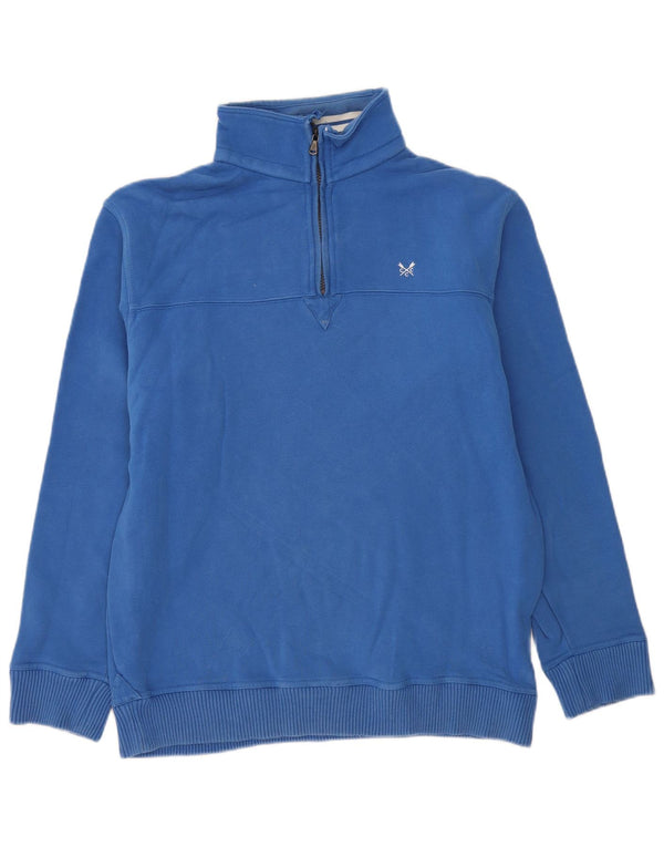 Crew Clothing Mens Zip Neck Moletom Jumper Grande Algodão Azul