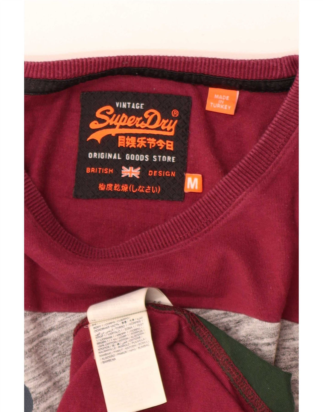 Top gráfico masculino Superdry manga comprida médio vermelho algodão colorblock