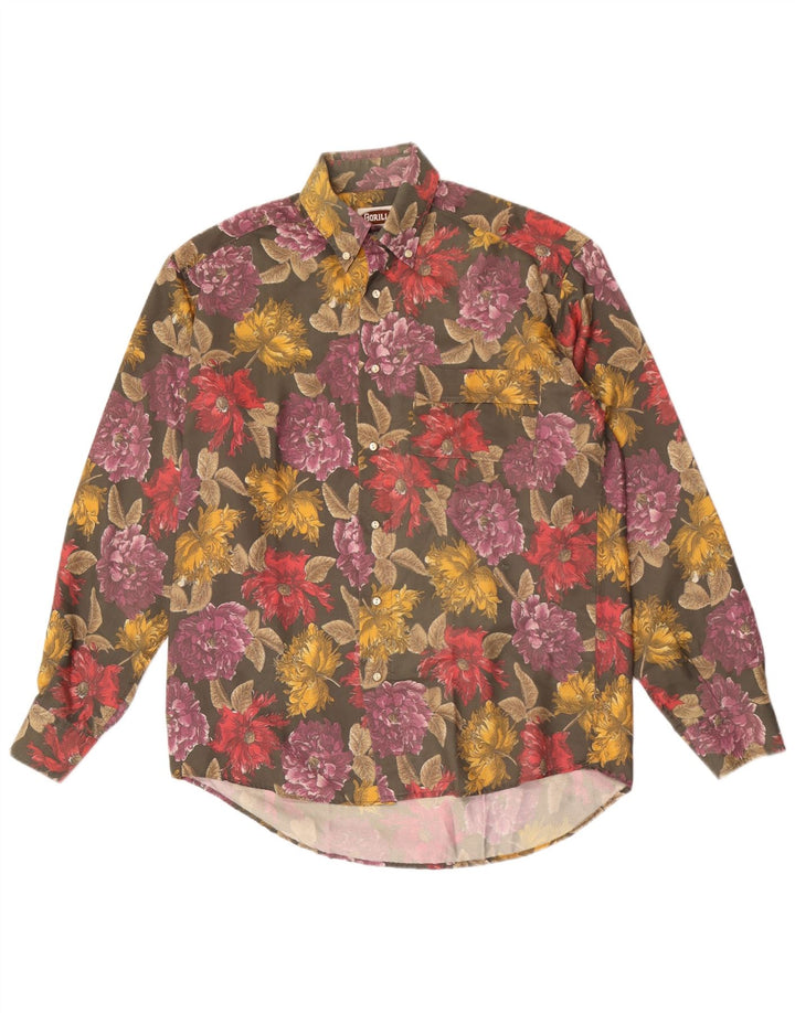 Camisa masculina vintage folgada pequena floral multicolorida