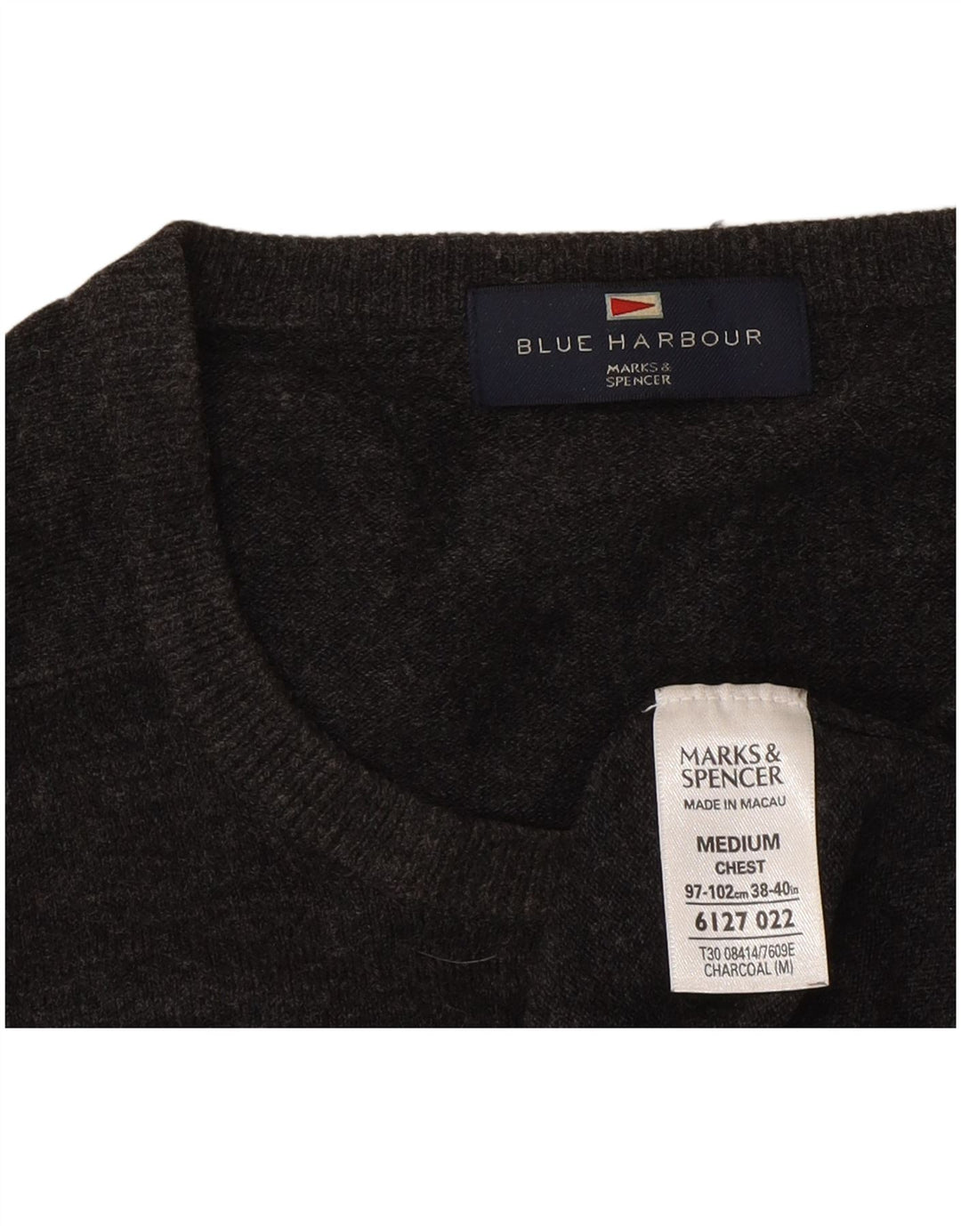 Suéter masculino Marks & Spencer com gola redonda e acrílico cinza médio