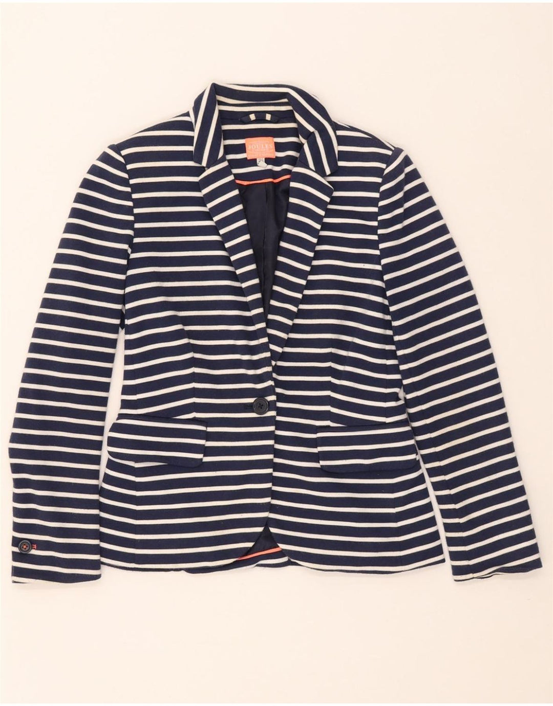 Jaqueta blazer feminina Joules com 1 botão Reino Unido 6 XS azul marinho poliéster listrado