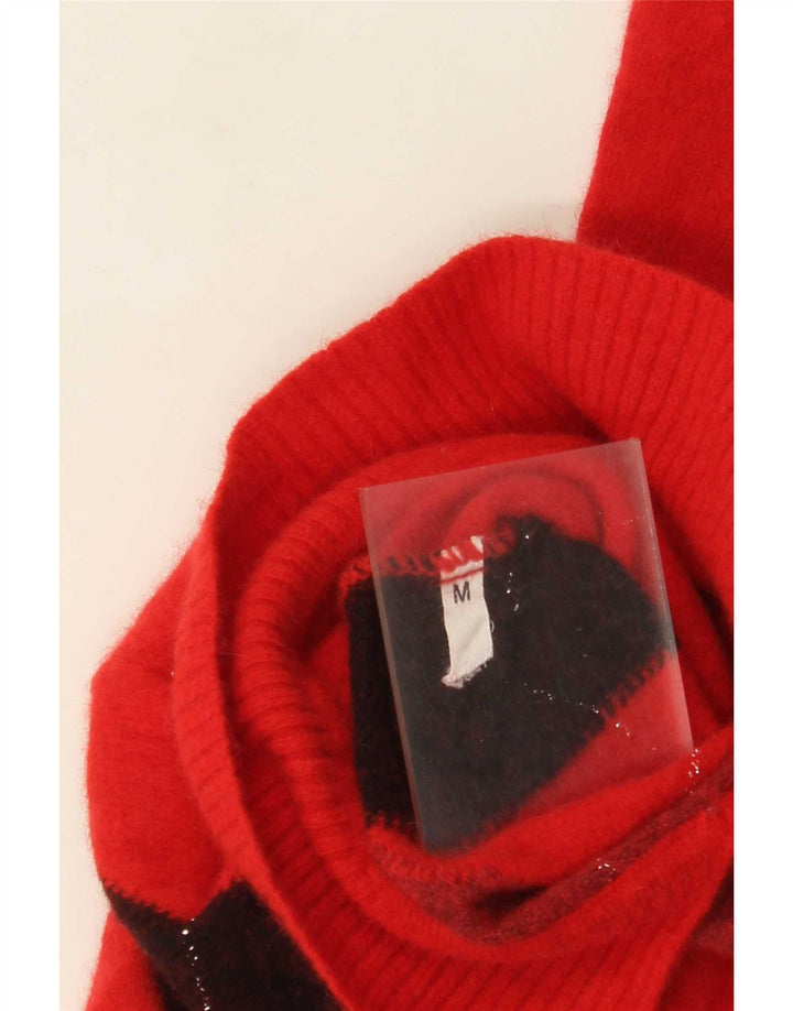 Suéter feminino vintage com gola polo UK 14 Médio Vermelho Argyle/Diamante