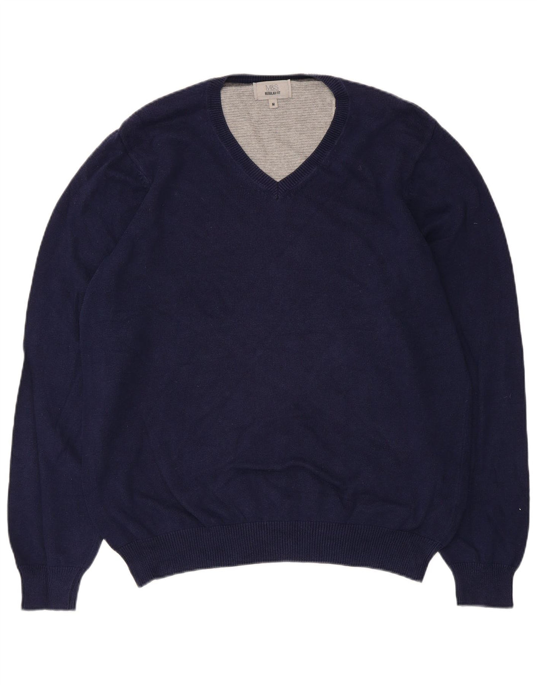 Suéter masculino Marks & Spencer regular fit com decote em V azul marinho médio