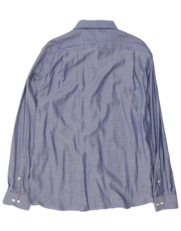 Camisa masculina Tommy Hilfiger tamanho 16 1/2 grande algodão espinha de peixe azul