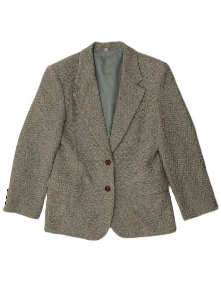 Jaqueta blazer feminina vintage com 2 botões IT 42 lã espinha de peixe verde médio