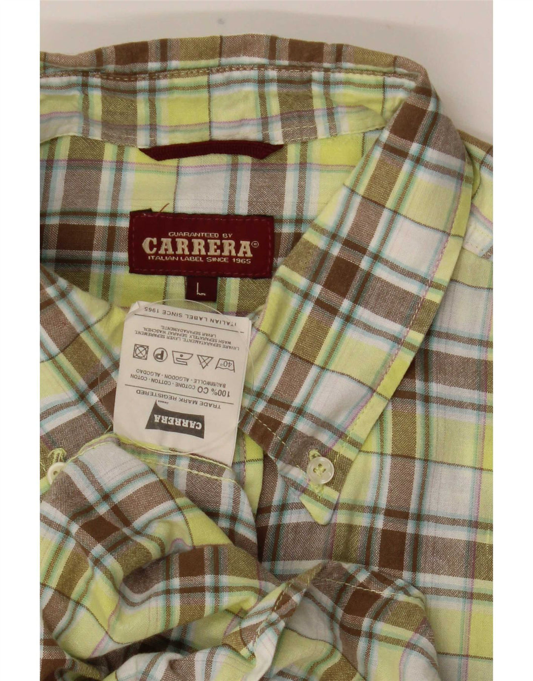 Camisa masculina de manga curta Carrera grande algodão xadrez verde