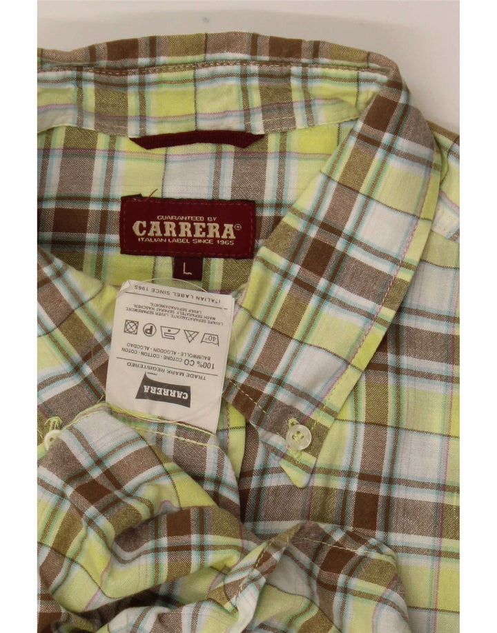 Camisa masculina de manga curta Carrera grande algodão xadrez verde