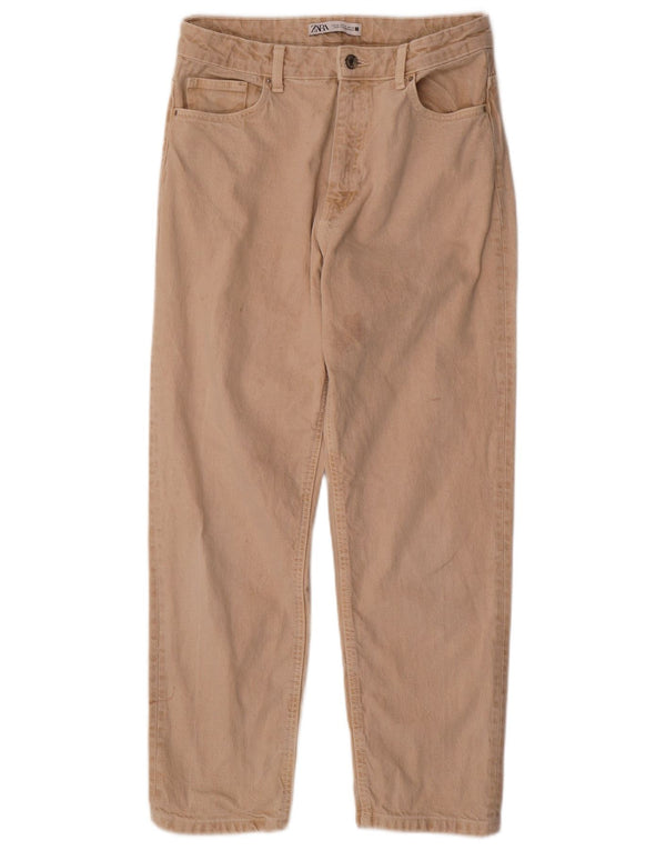 Calça feminina reta casual Zara EU 40 médio W30 L28 algodão bege