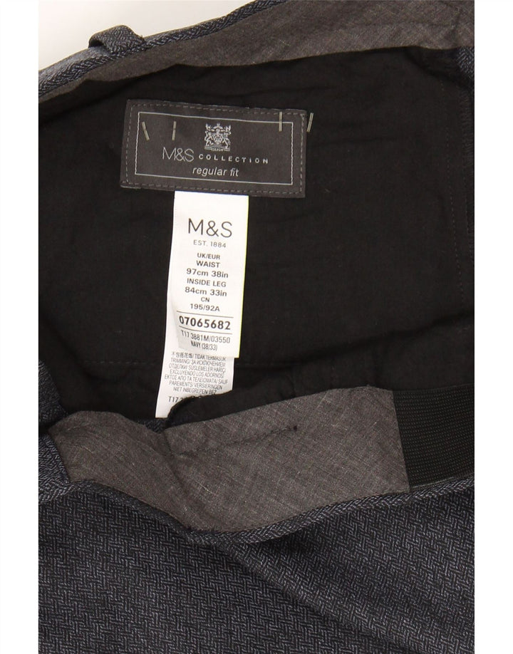 Calça masculina de ajuste regular MARKS & SPENCER W38 L33 azul marinho poliéster