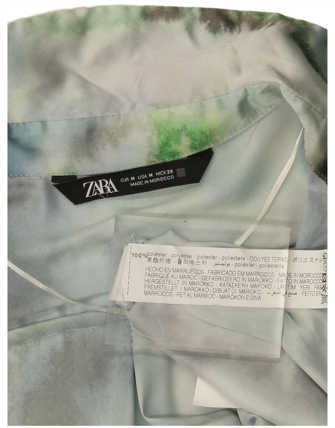Zara Blusa feminina oversized Reino Unido 14 poliéster tie-dye verde médio