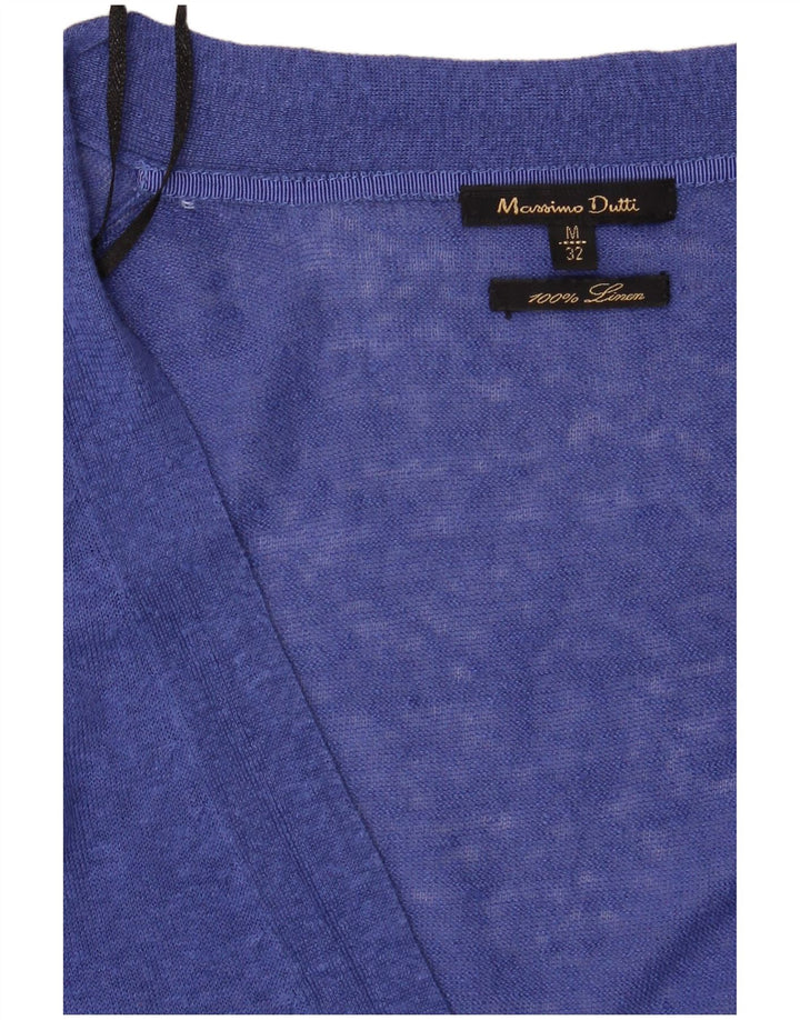 Suéter cardigã feminino Massimo Dutti Reino Unido 12 linho azul médio