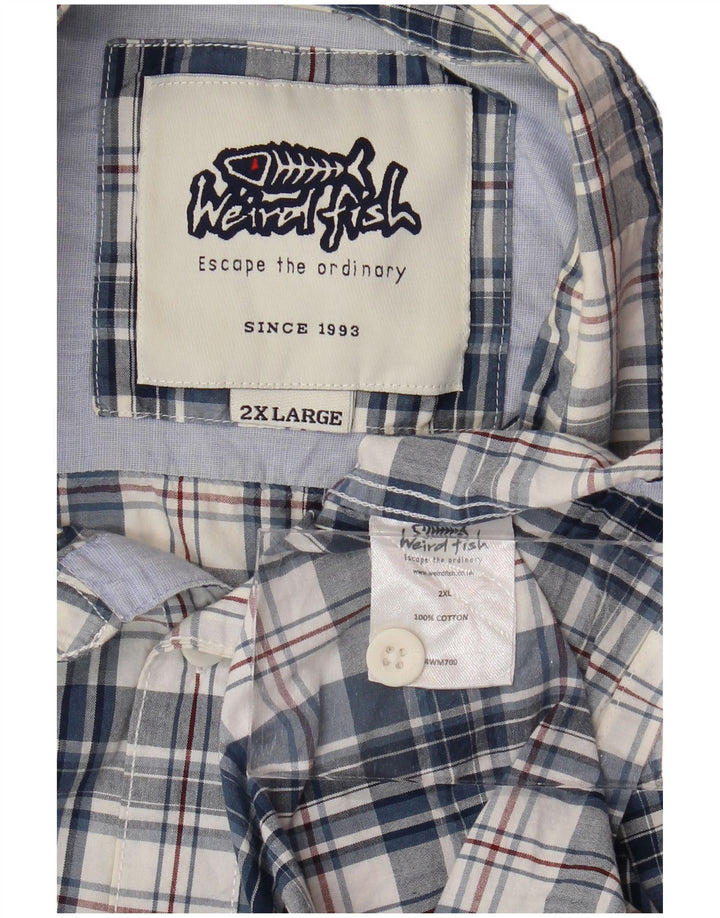 Camisa masculina de manga curta WEIRD FISH 2XL algodão xadrez azul
