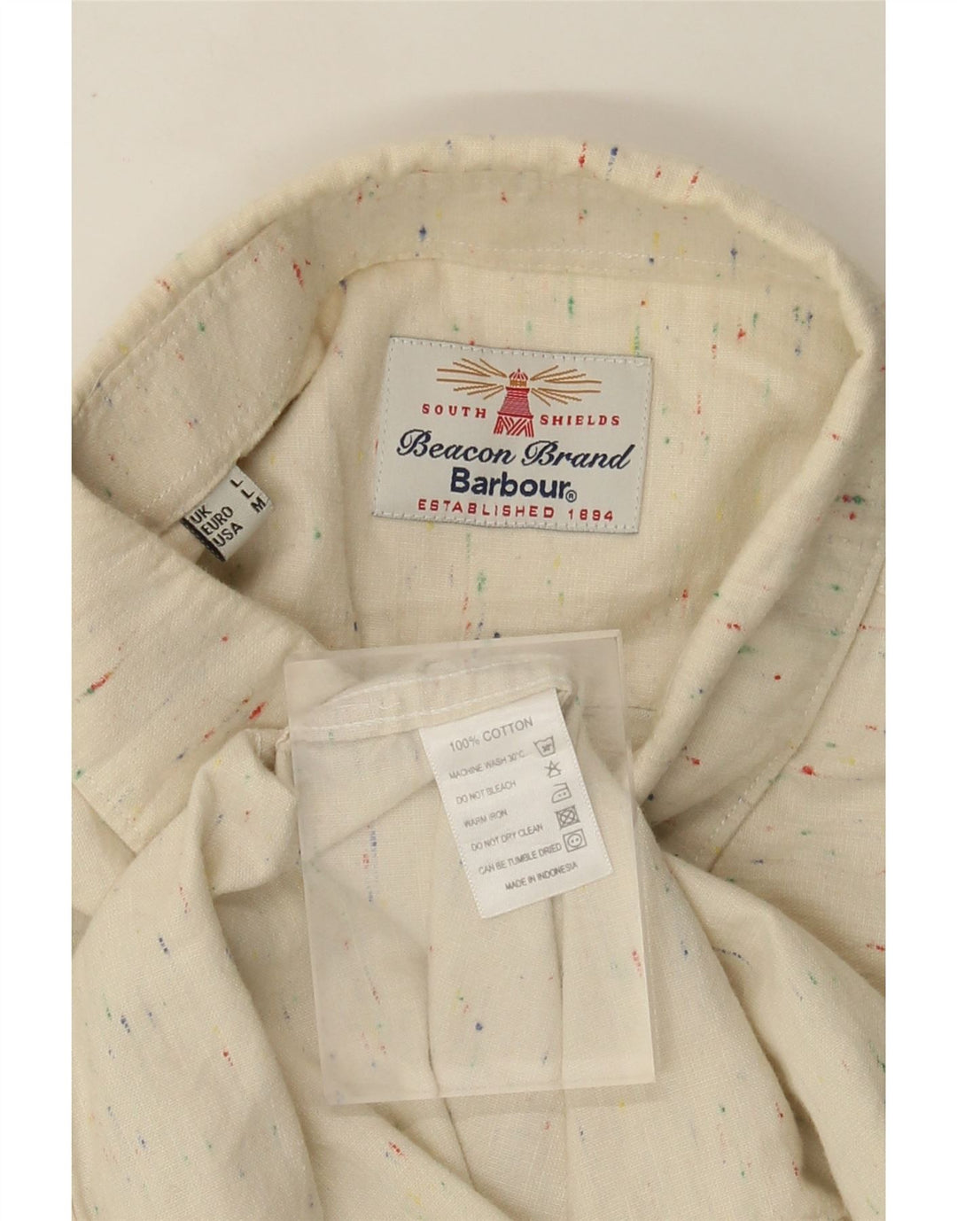 Camisa masculina Barbour grande algodão manchado bege