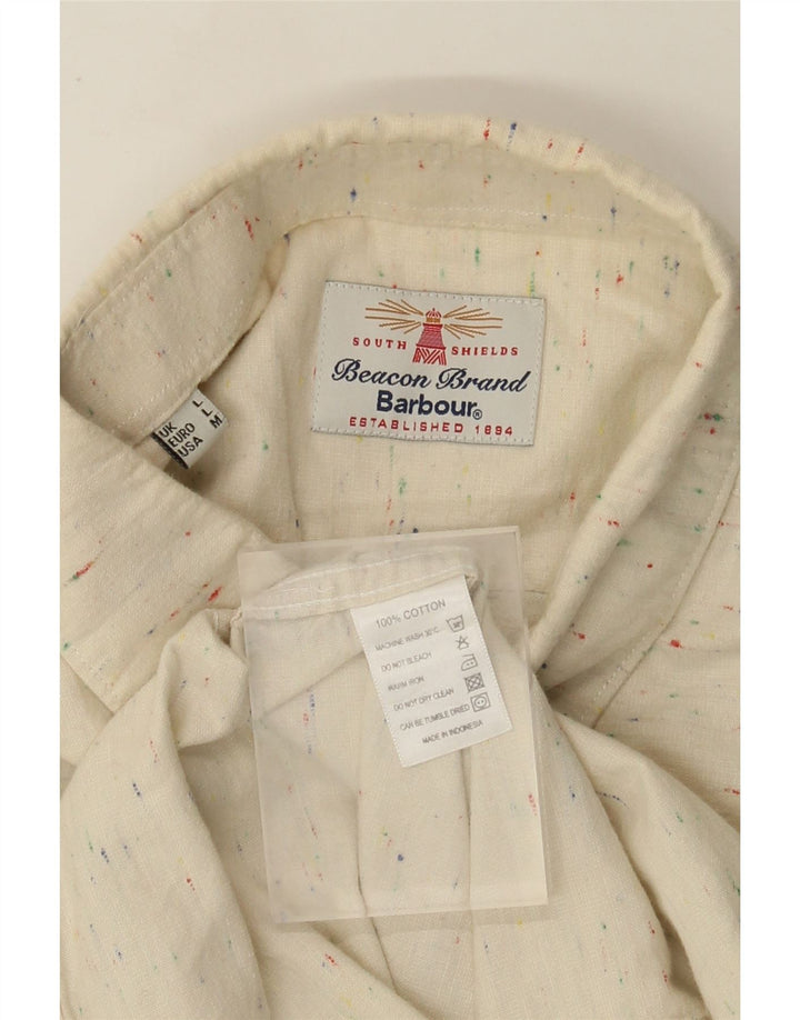 Camisa masculina Barbour grande algodão manchado bege