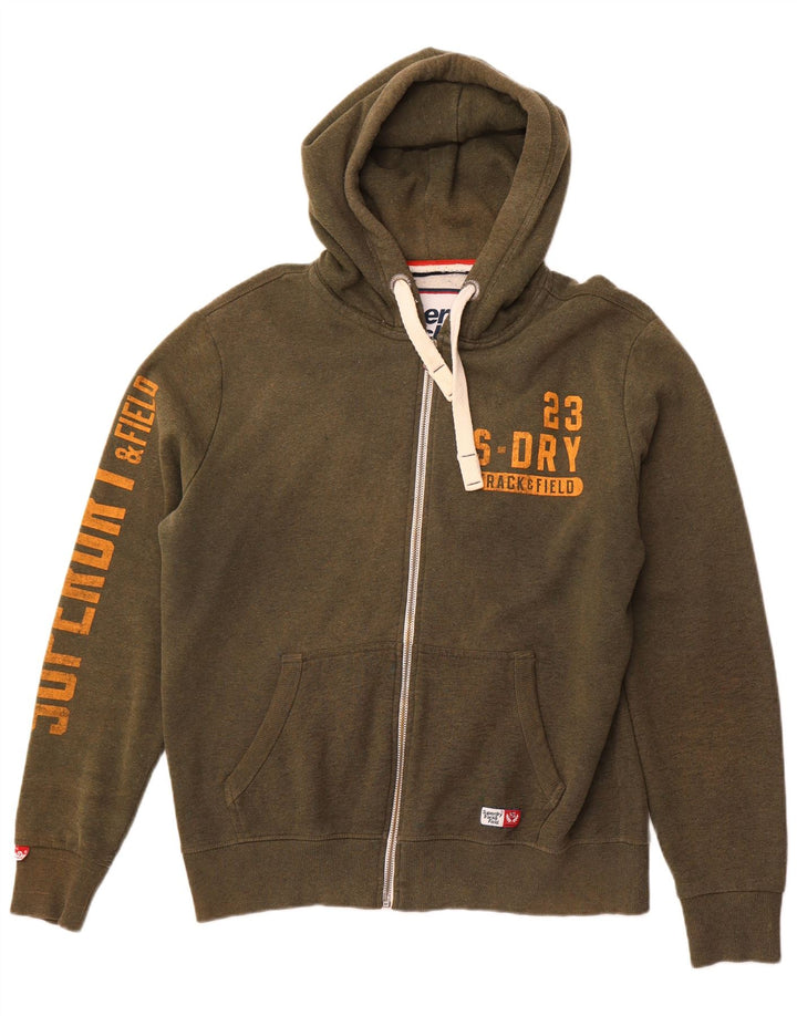 Suéter masculino com capuz e zíper gráfico SUPERDRY 2XL algodão cáqui