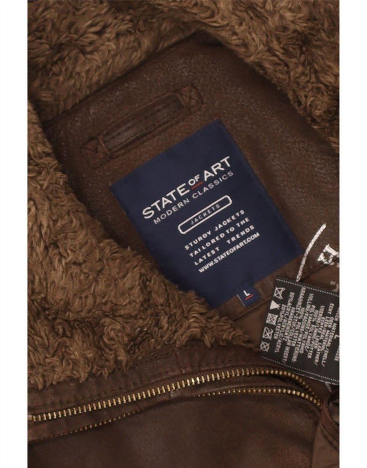 Jaqueta de couro masculina State of Art UK 40 grande marrom