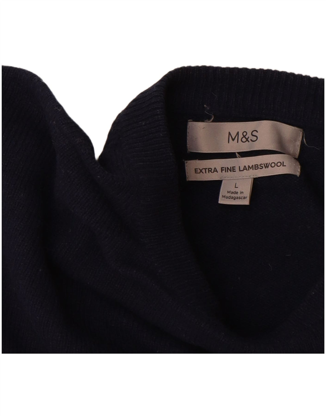 Suéter masculino Marks & Spencer com gola canoa grande de lã azul marinho