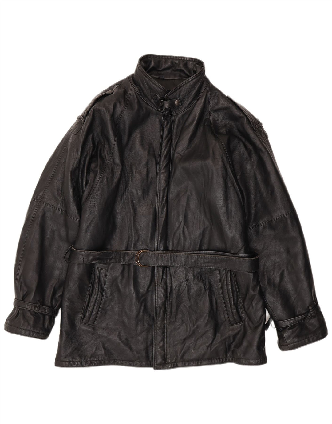 Jaqueta de couro militar masculina VINTAGE Reino Unido 38 couro preto médio