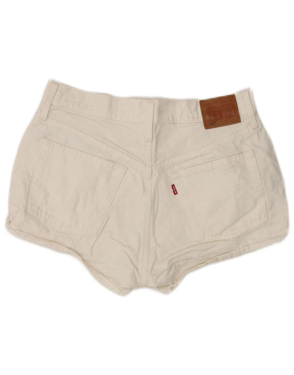 Shorts jeans feminino Levi's 501 de cintura alta desgastado W30 médio branco