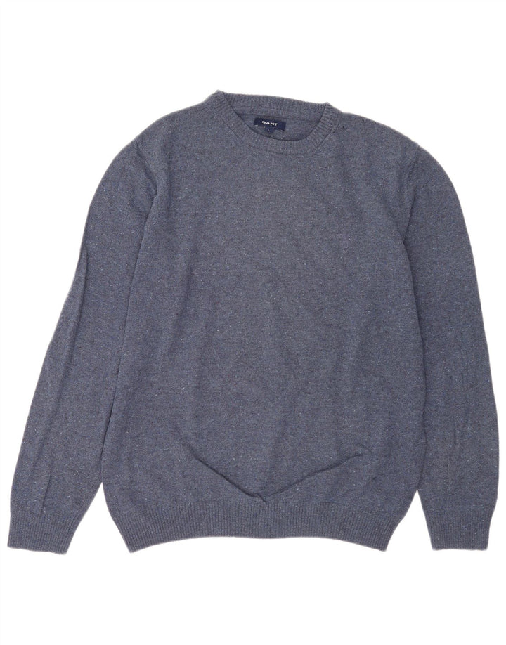 Suéter masculino Gant com gola redonda, lã grande manchada de azul