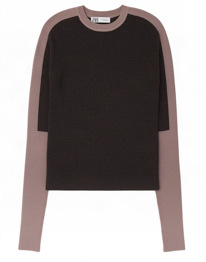 Blusa cropped feminina Zara UK 12 cinza médio colorblock viscose