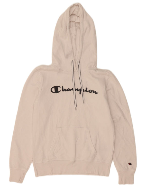 Jumper feminino com capuz gráfico Champion UK 10 pequeno algodão branco