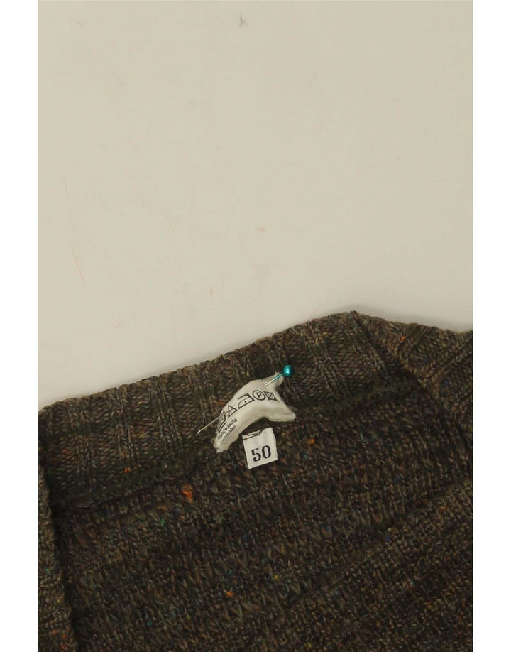 Suéter Cardigan Masculino Vintage IT 50 Acrílico Salpicado Cáqui Médio