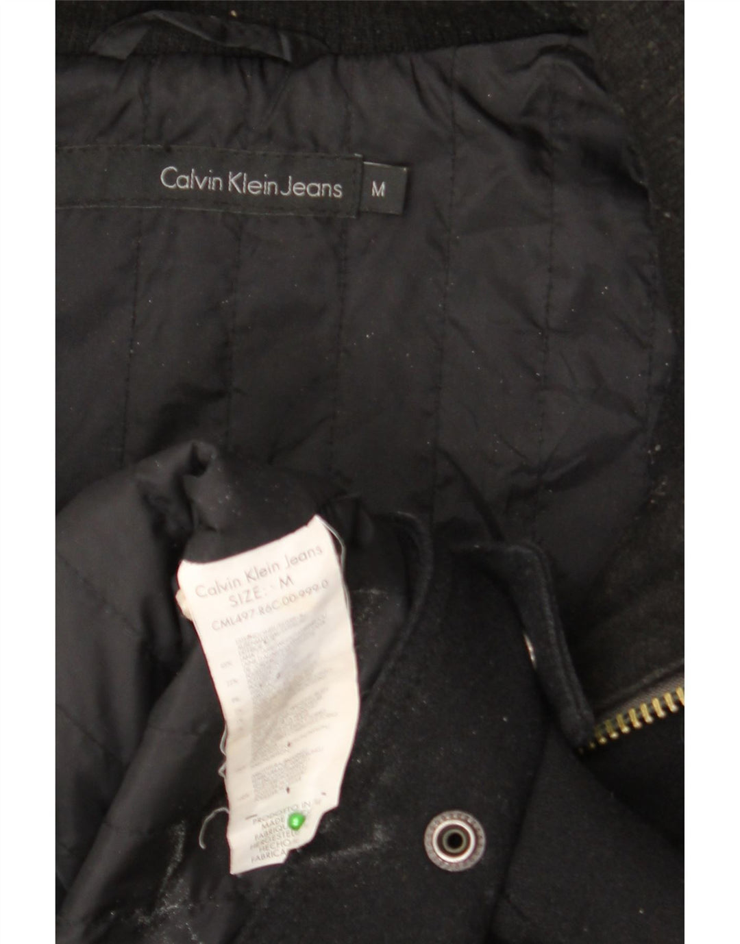 CALVIN KLEIN JEANS Jaqueta bomber masculina com capuz Reino Unido 38 lã preta média