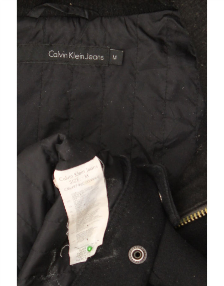 CALVIN KLEIN JEANS Jaqueta bomber masculina com capuz Reino Unido 38 lã preta média