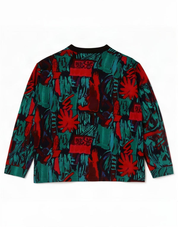 Suéter cardigã feminino vintage com padrão abstrato Reino Unido 16 grande multicolorido