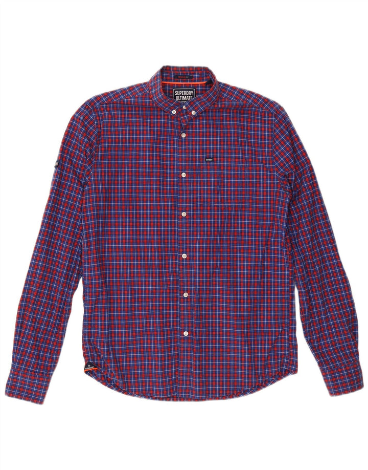 Camisa masculina SUPERDRY de algodão xadrez azul médio