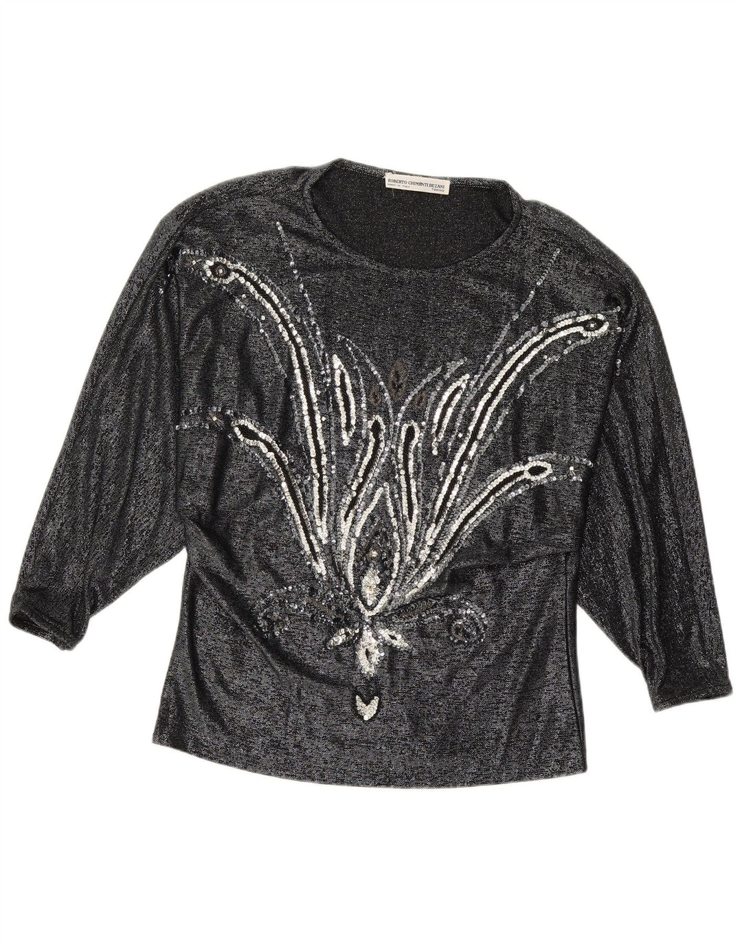 Blusa feminina VINTAGE de manga comprida IT 42 viscose floral preta média