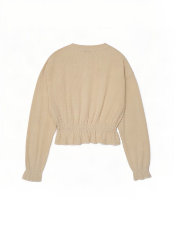 Blusa feminina de veludo cotelê Zara grande manga comprida Reino Unido 10 pequena off white
