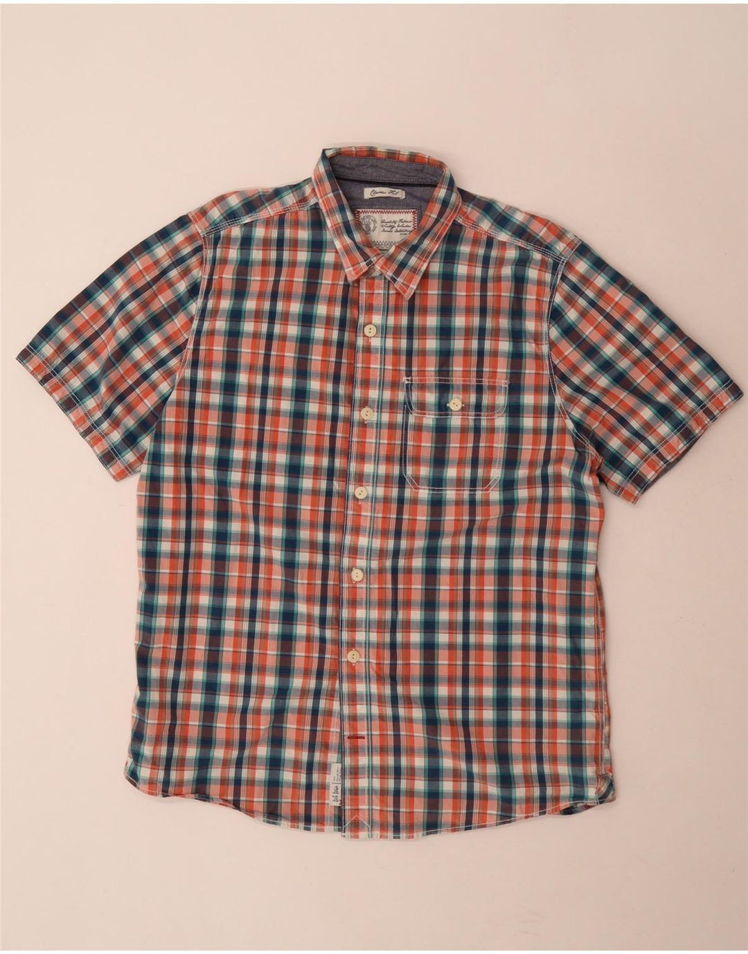 Camisa masculina de manga curta Fat Face grande algodão xadrez multicolorido