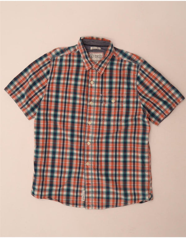 Camisa masculina de manga curta Fat Face grande algodão xadrez multicolorido